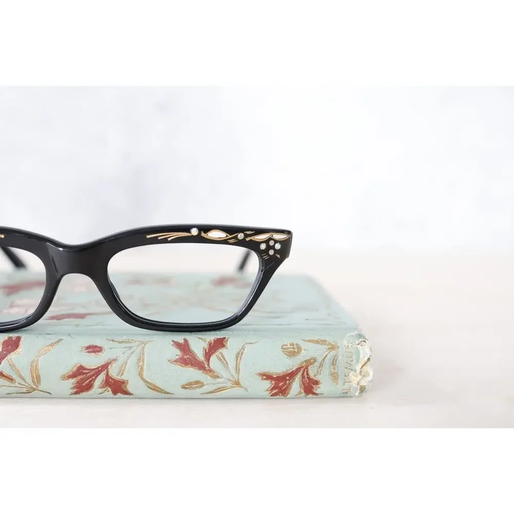Vintage France Cateye Eyeglasses Frame Rockabilly pinup 1960s Rhinestone Retro